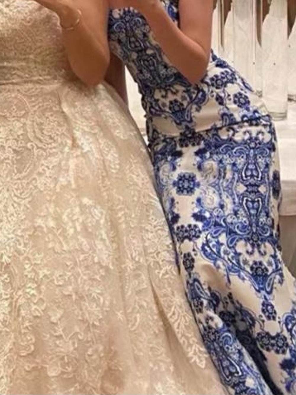 Blue & White Strapless Mermaid Formal Dress 💙
